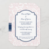 Uitnodigingen van Blush Blue Damask Engagement Par (Voorkant / Achterkant)