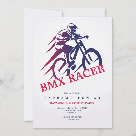 Uitnodigingen van BMX Racer Party (Voorkant)
