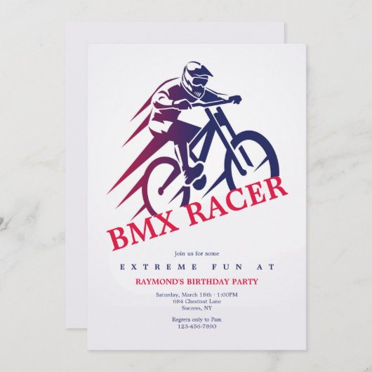 Uitnodigingen van BMX Racer Party (Voorkant / Achterkant)