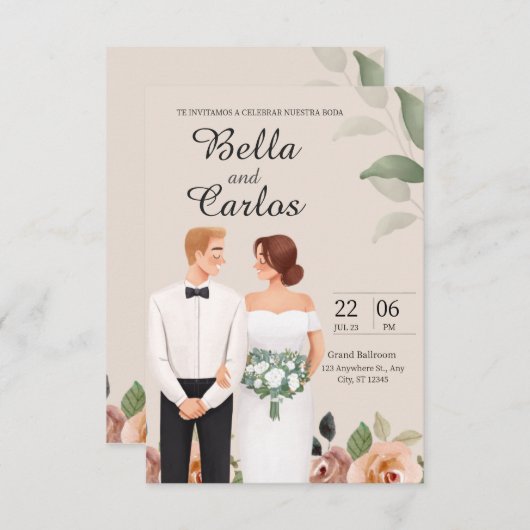 Uitnodigingen van Boda en Espanol (Voorkant / Achterkant)