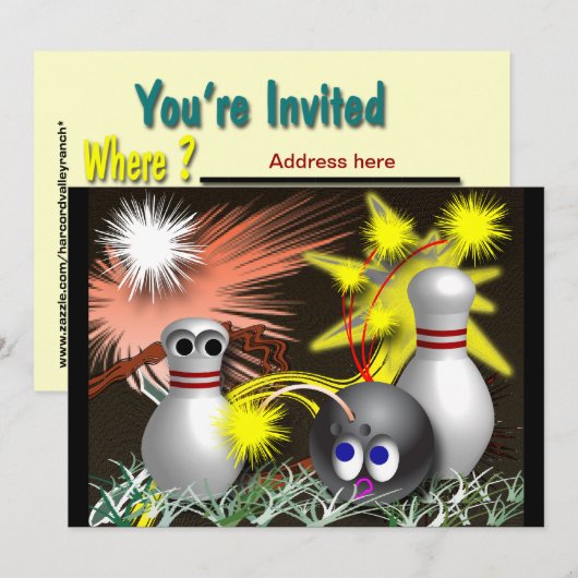 Uitnodigingen van Bowling Party (Voorkant / Achterkant)