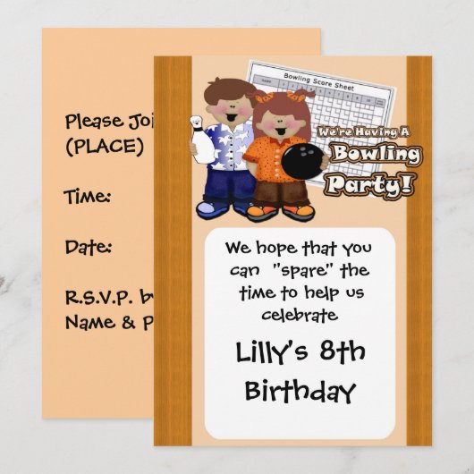 Uitnodigingen van Bowling Party (Voorkant / Achterkant)