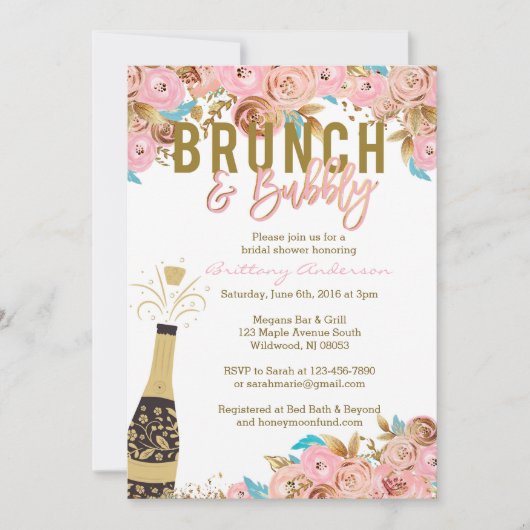 Uitnodigingen van Brunch en Bubble Bridal (Voorkant)
