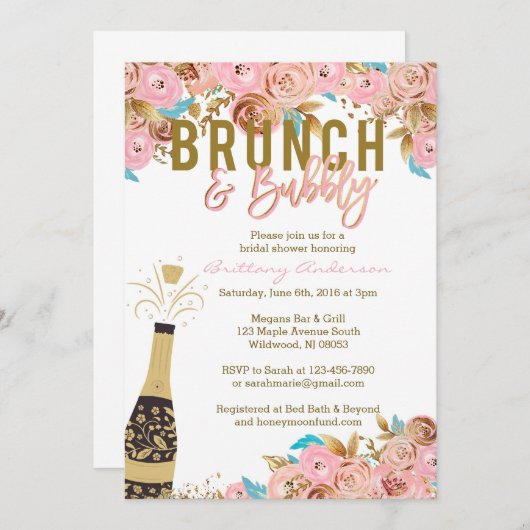 Uitnodigingen van Brunch en Bubble Bridal (Voorkant / Achterkant)