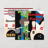 Uitnodigingen van Brunette Boy Bowling Party (Voorkant / Achterkant)
