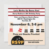 Uitnodigingen van Brunette Boy Bowling Party (Achterkant)