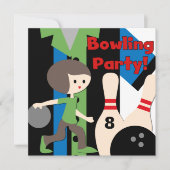 Uitnodigingen van Brunette Boy Bowling Party (Voorkant)