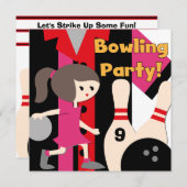 Uitnodigingen van Brunette Girl Bowling Party (Voorkant / Achterkant)