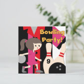 Uitnodigingen van Brunette Girl Bowling Party (Staand voorkant)