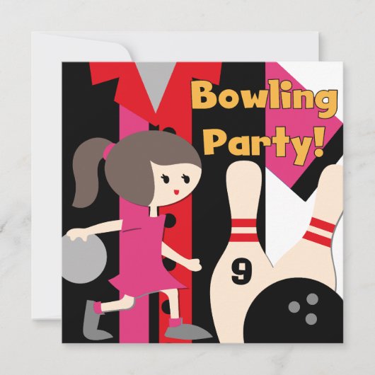 Uitnodigingen van Brunette Girl Bowling Party (Voorkant)