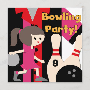 Uitnodigingen van Brunette Girl Bowling Party