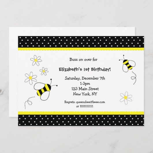 Uitnodigingen van Bumble Bee Birthday (Voorkant / Achterkant)