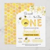 Uitnodigingen van Bumble Bee First Birthday (Voorkant / Achterkant)