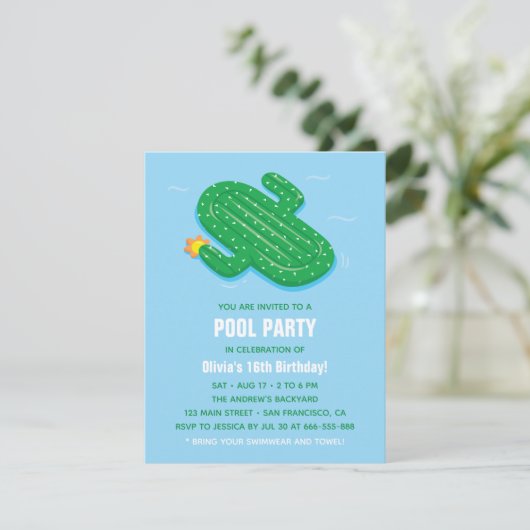Uitnodigingen van Cactus Float Summer Birthday (Staand voorkant)