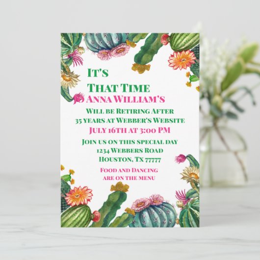 Uitnodigingen van Cactus Succulent Retirement Part (Staand voorkant)