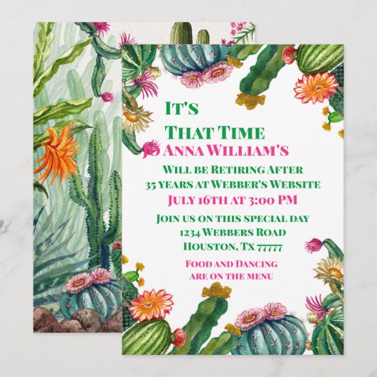 Uitnodigingen van Cactus Succulent Retirement Part (Voorkant / Achterkant)