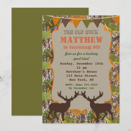 Uitnodigingen van Camo Birthday om te jagen (Voorkant / Achterkant)