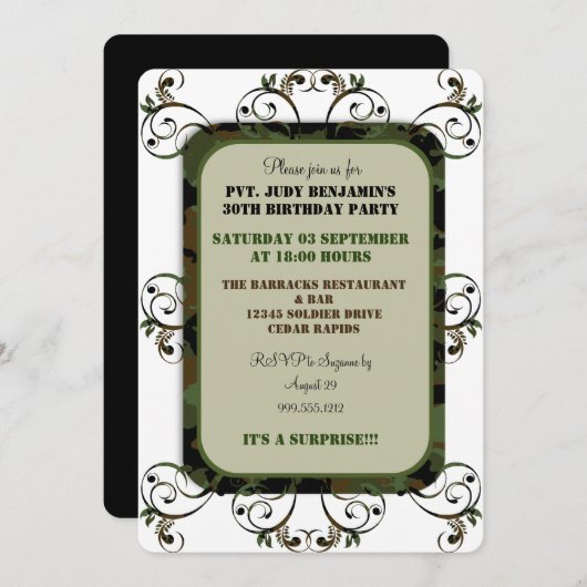 Uitnodigingen van Camouflage Birthday Party (Voorkant / Achterkant)
