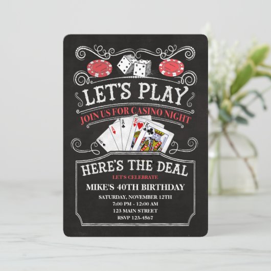 Uitnodigingen van Casino Birthday Party (Staand voorkant)