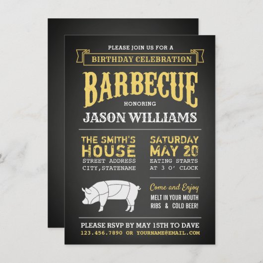 Uitnodigingen van Chalkboard Rustic Birthday Party (Voorkant / Achterkant)