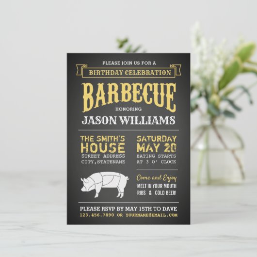 Uitnodigingen van Chalkboard Rustic Birthday Party (Staand voorkant)