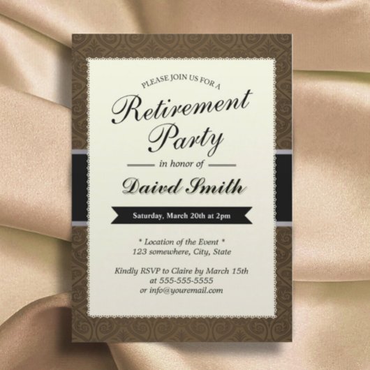 Uitnodigingen van Classy Brown Damask Retirement P