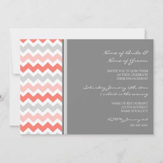 Uitnodigingen van Coral Gray Chevron Engagement Pa (Voorkant)
