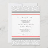 Uitnodigingen van Coral Grey Damask Engagement Par (Voorkant)