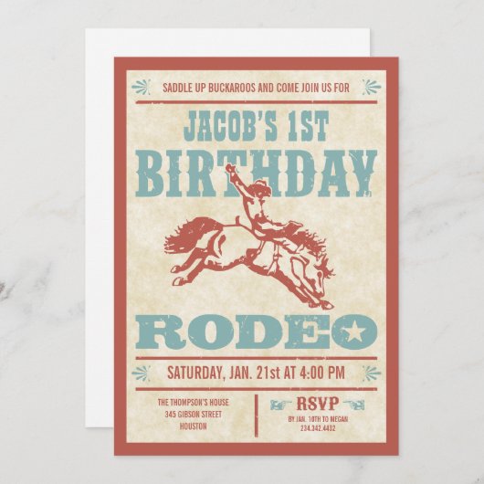 Uitnodigingen van Cowboy Birthday Rodeo Party (Voorkant / Achterkant)