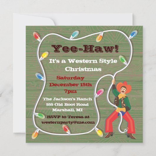 Uitnodigingen van Cowboy Lasso voor kerstfeestdage (Voorkant)