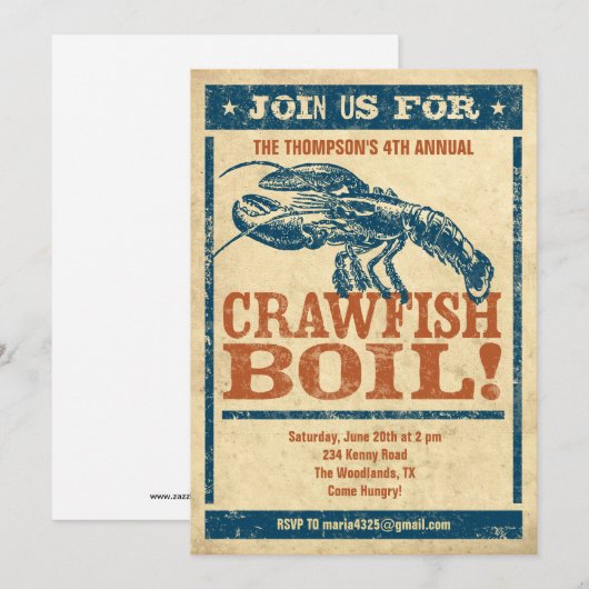 Uitnodigingen van Crawfish Boil (Voorkant / Achterkant)