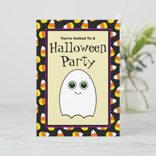 Uitnodigingen van Cute Ghost Halloween Party (Staand voorkant)