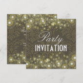 Uitnodigingen van Damask Party, champagnebubbels (Voorkant / Achterkant)