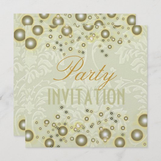 Uitnodigingen van Damask Party, champagnebubbels (Voorkant / Achterkant)