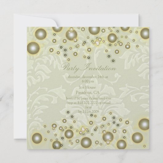 Uitnodigingen van Damask Party, champagnebubbels (Achterkant)