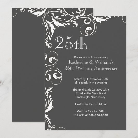 Uitnodigingen van de 25e bruiloft Jubileum Partij (Voorkant / Achterkant)