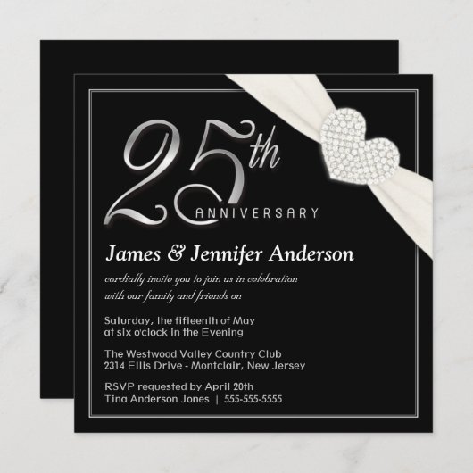 Uitnodigingen van de 25e bruiloft Jubileum Partij (Voorkant / Achterkant)