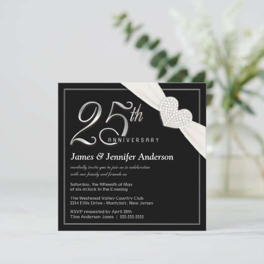 Uitnodigingen van de 25e bruiloft Jubileum Partij (Staand voorkant)