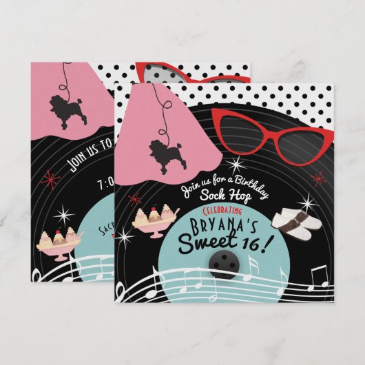 Uitnodigingen van de 50 'Record Theme Party' uit 1 (Voorkant / Achterkant)