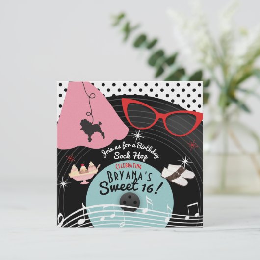 Uitnodigingen van de 50 'Record Theme Party' uit 1 (Staand voorkant)