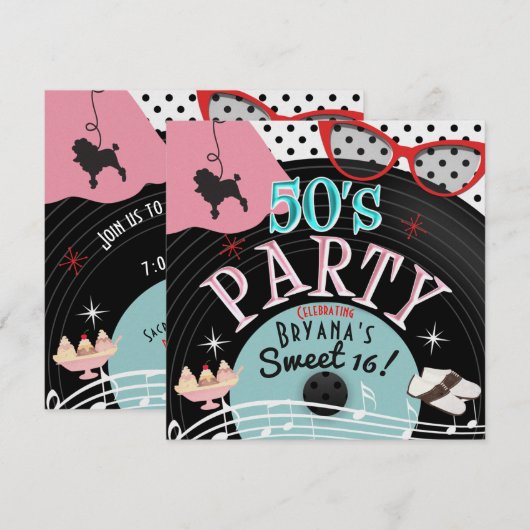 Uitnodigingen van de 50 'Record Theme Party' uit 1 (Voorkant / Achterkant)