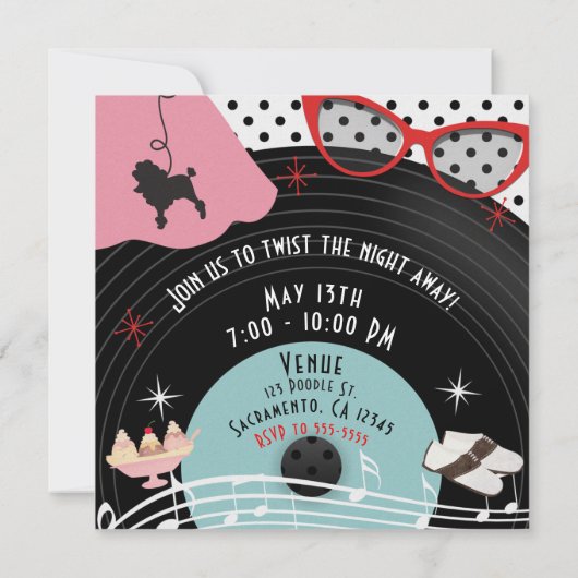 Uitnodigingen van de 50 'Record Theme Party' uit 1 (Achterkant)