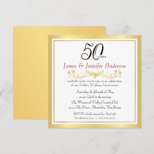 Uitnodigingen van de 50e bruiloft Jubileum Partij (Voorkant / Achterkant)