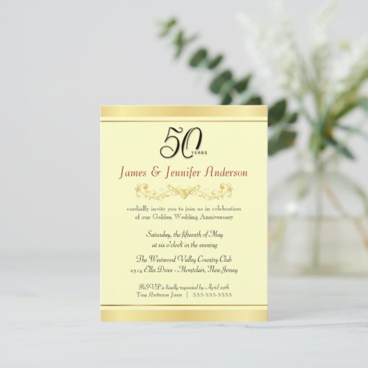 Uitnodigingen van de 50e bruiloft Jubileum Partij (Staand voorkant)