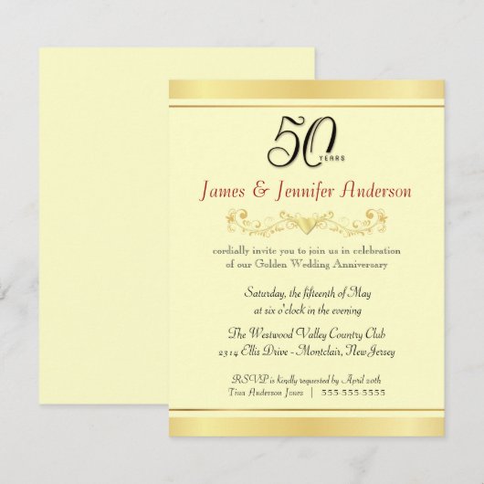 Uitnodigingen van de 50e bruiloft Jubileum Partij (Voorkant / Achterkant)