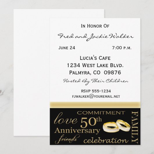 Uitnodigingen van de 50e Jubileum partij (Voorkant / Achterkant)