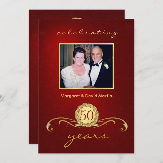 Uitnodigingen van de 50e Jubileum partij - Elegant (Voorkant / Achterkant)