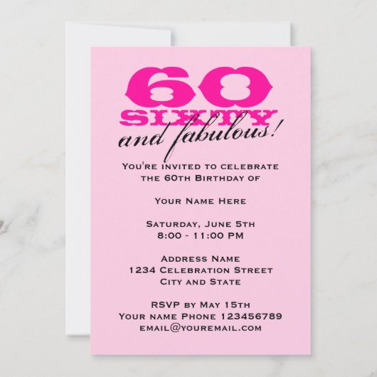 Uitnodigingen van de 60e verjaardag van de verjaar (Achterkant)