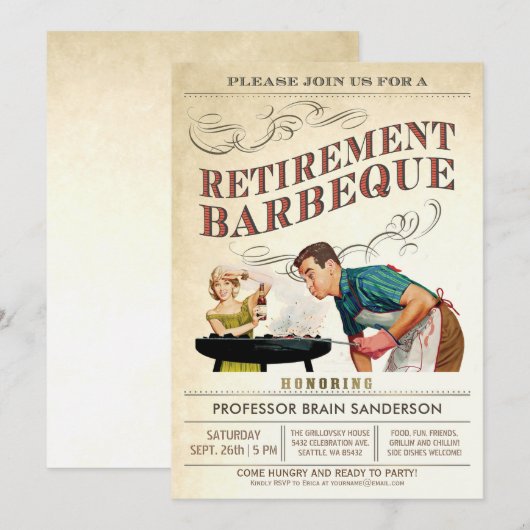 Uitnodigingen van de aftredingspartij | BBQ  (Voorkant / Achterkant)