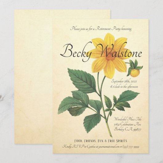 Uitnodigingen van de aftredingspartij |  Botanisch (Voorkant / Achterkant)